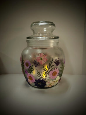 Handcraft lighted glass Jar with lid and lights